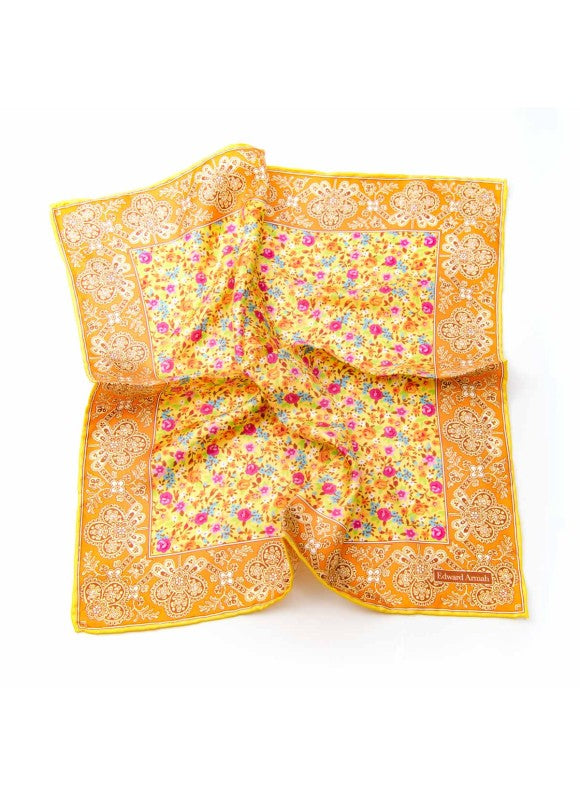 Yellow/Fuchsia/Orange Floral Print Pocket Square