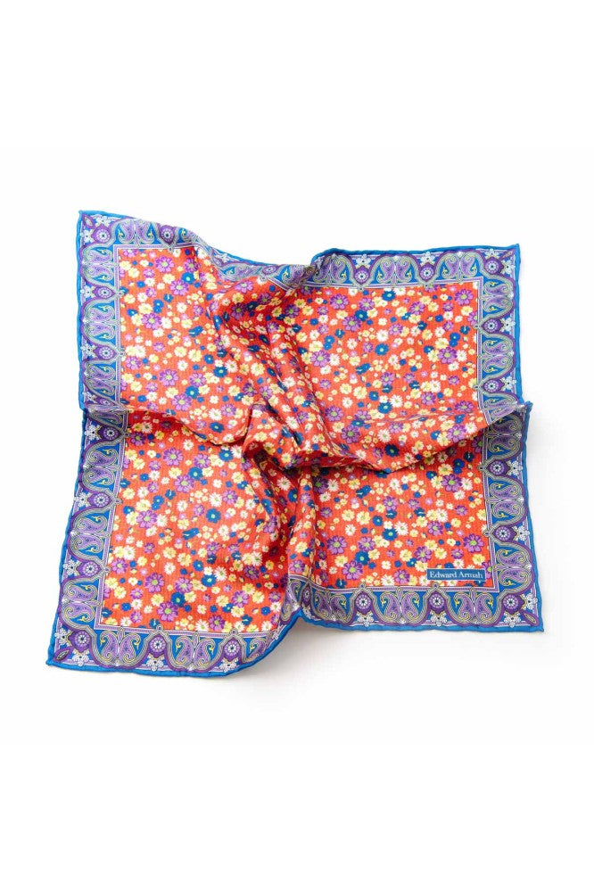 Red/Purple/Yellow/True Blue Floral Pocket Square