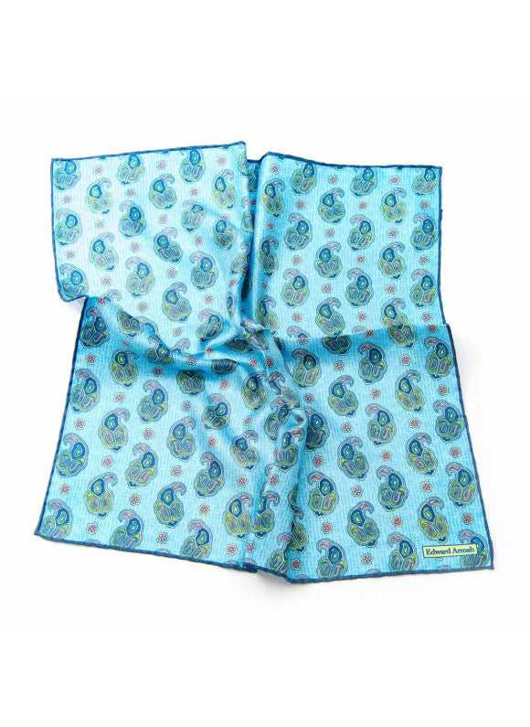 Sky/Apple/Navy Fancy Pines Print Pocket Square