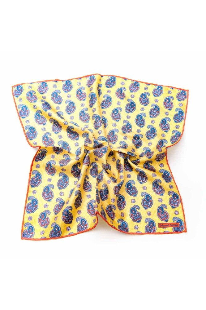Gold/Red/Navy Fancy Pines Print Pocket Square