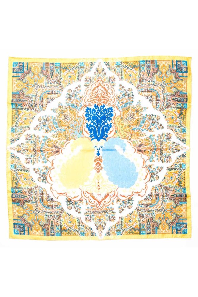 Light Blue/White/Amber Persian/Bohemian Center Print Scarf