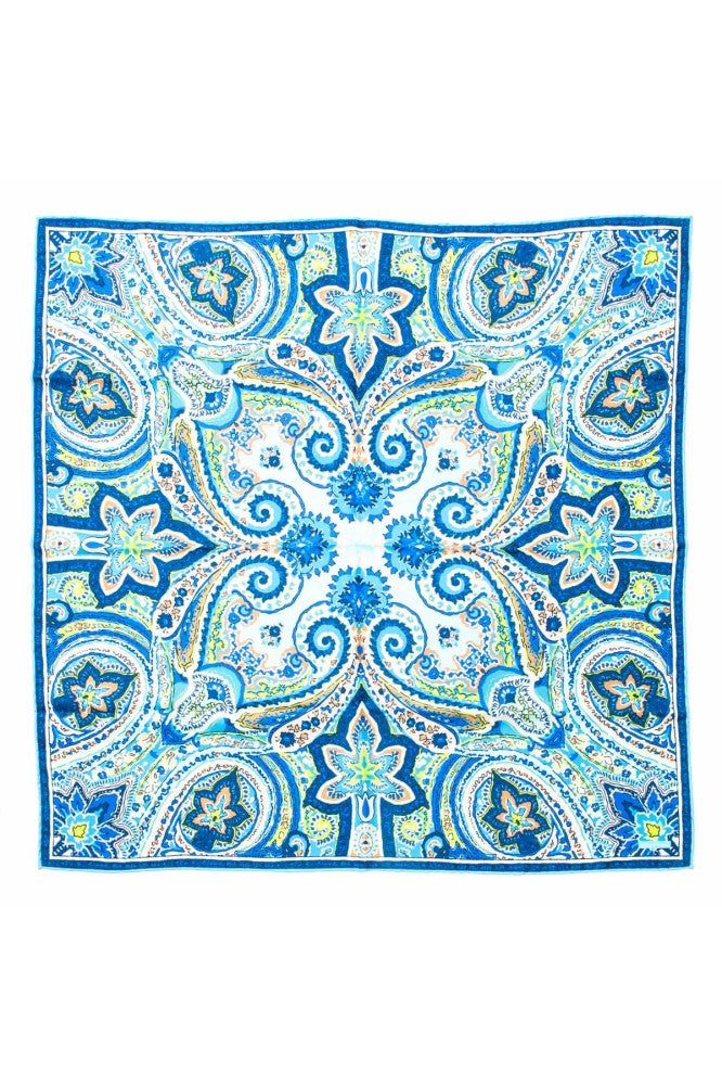 Blue/Navy/Lime/Tan Paisley Print Scarf