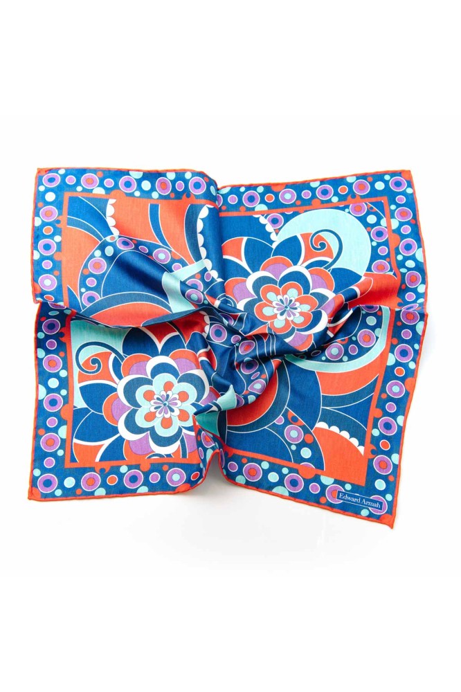 Red/Navy/Aqua Retro Print Pocket Square