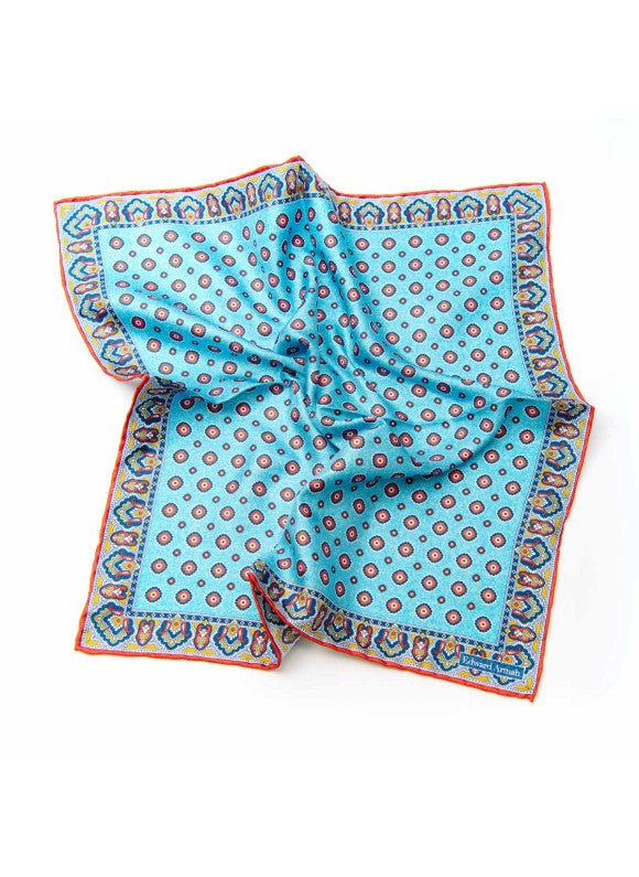 Sky/Red Neat/Persian Border Print Pocket Square