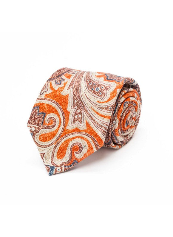 Orange/Brown Exploded Paisley Diamante Print Tie