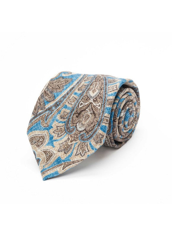 Blue/Brown Exploded Paisley Diamante Print Tie