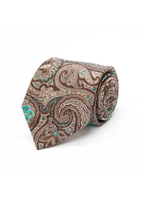 Brown/Teal Exploded Paisley Diamante Print Tie