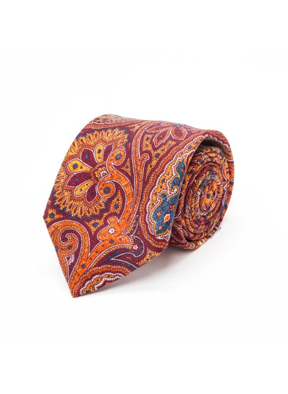 Orange/Brick Exploded Paisley Diamante Print Tie