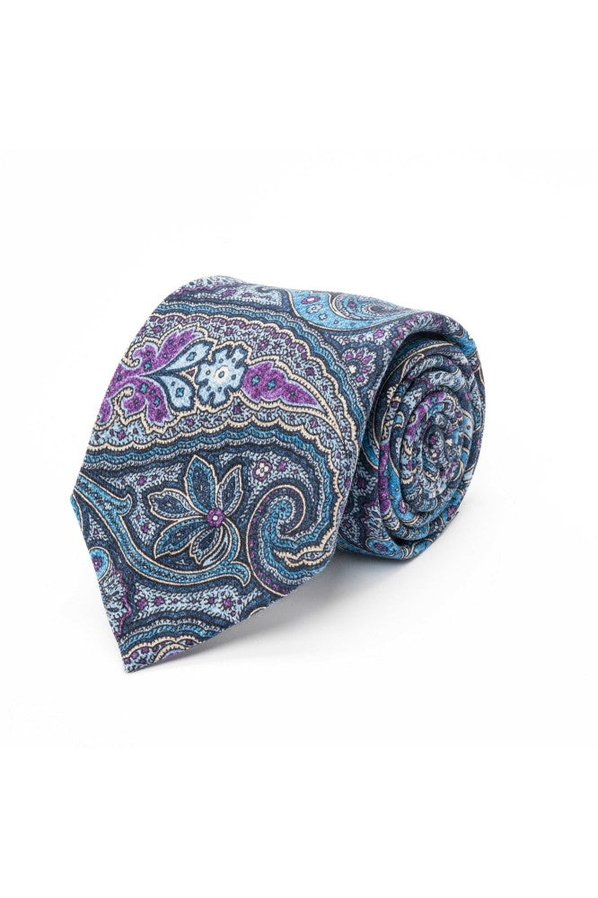Blue/Purple Exploded Paisley Diamante Print Tie