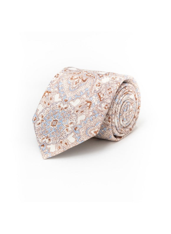 Beige/Lt. Blue PersianSilk Shappe Diamante Print Tie