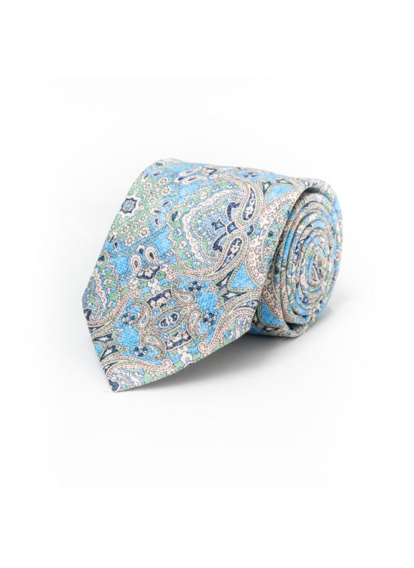 Sky/Mint PersianSilk Shappe Diamante Print Tie