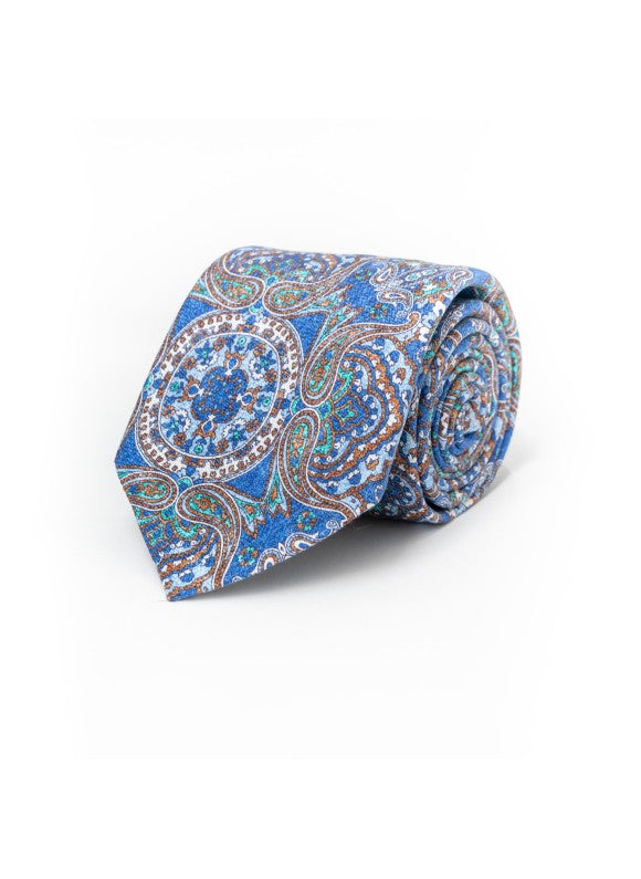 Blue PersianSilk Shappe Diamante Print Tie