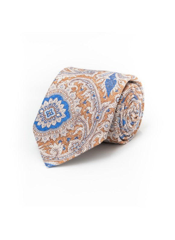 Brown PaisleySilk Shappe Diamante Print Tie