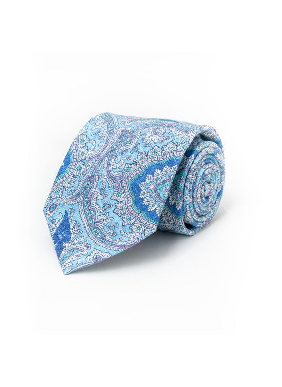 Blue PaisleySilk Shappe Diamante Print Tie
