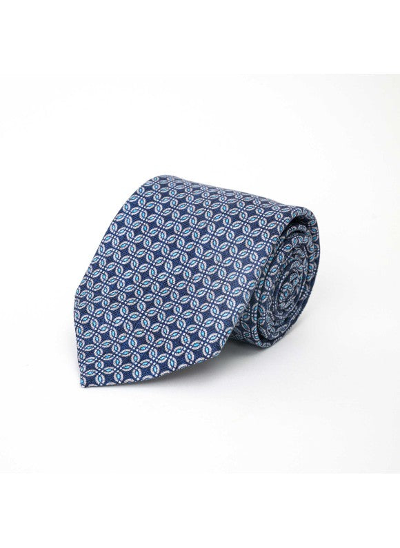 Navy/Blue Interlocking Design Diamante Print Tie