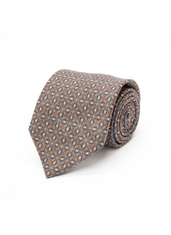 Rust/Navy Interlocking Design Diamante Print Tie