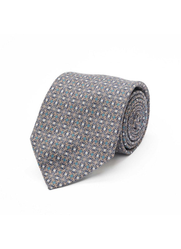 Gray/Navy Interlocking Design Diamante Print Tie