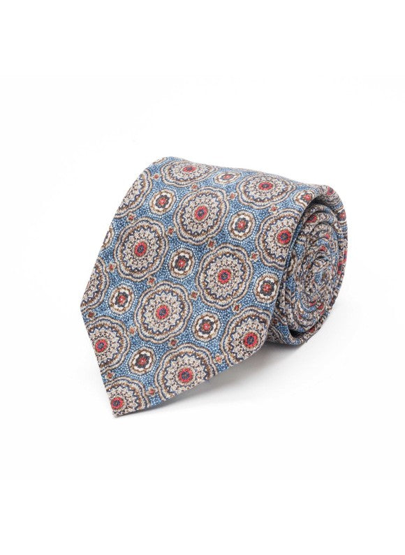 Blue/Rust Medallion Neat Diamante Print Tie