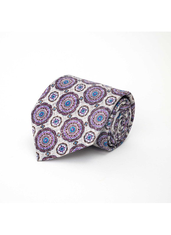 Gray/Purple Medallion Neat Diamante Print Tie