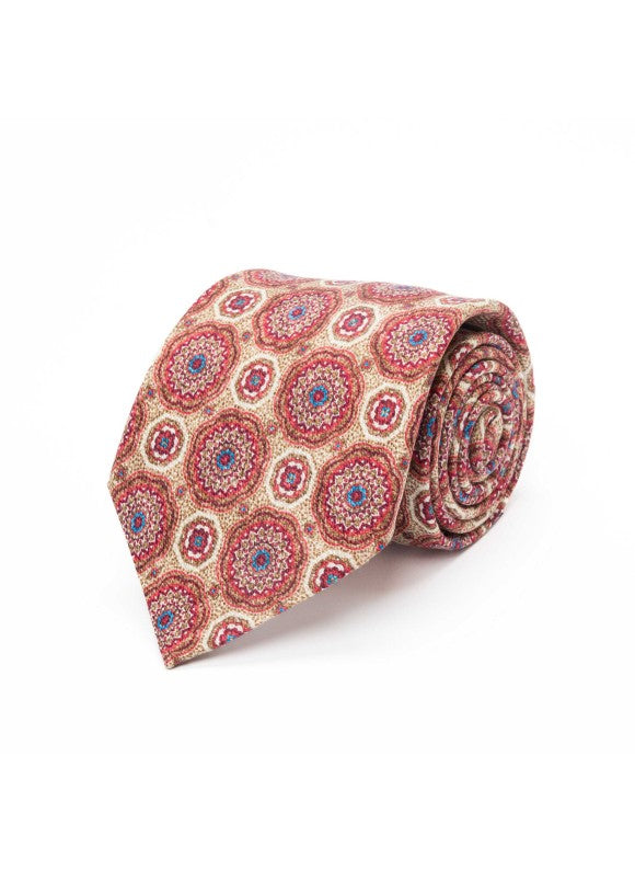 Brown/Brick Medallion Neat Diamante Print Tie