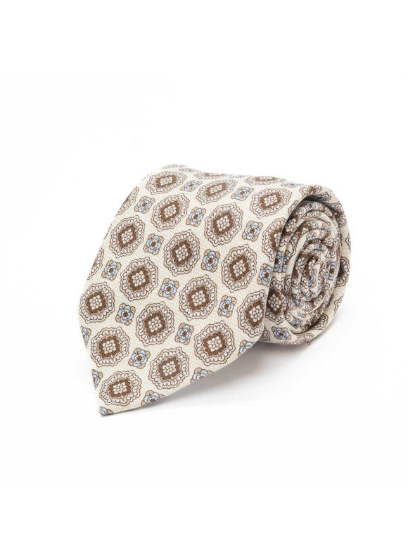 Beige Medallion Neat Diamante Print Tie