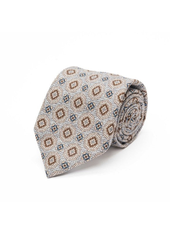 Gray Medallion Neat Diamante Print Tie