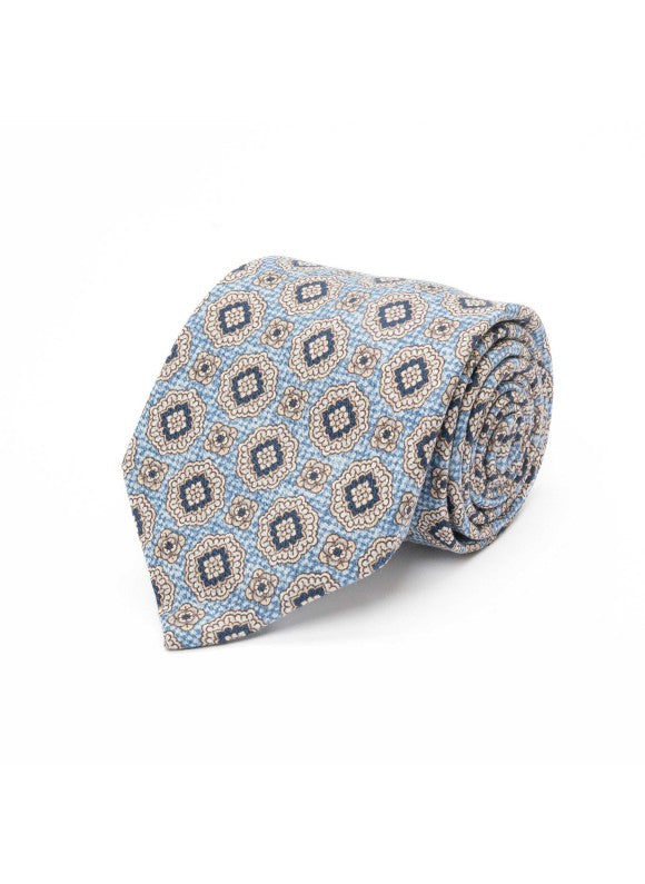 Lt. Blue Medallion Neat Diamante Print Tie