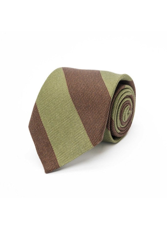 Olive/Brown Bold Striped Diamante Print Tie