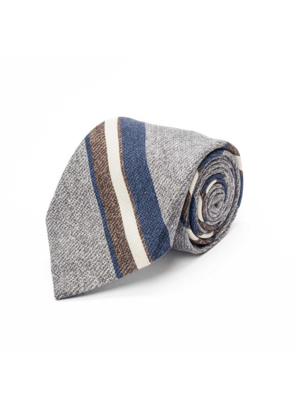 Gray/Denim Stripes Diamante Print Tie