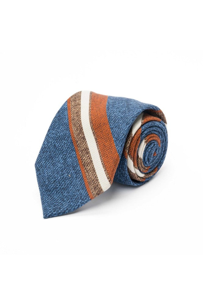 Denim/Rust Stripes Diamante Print Tie