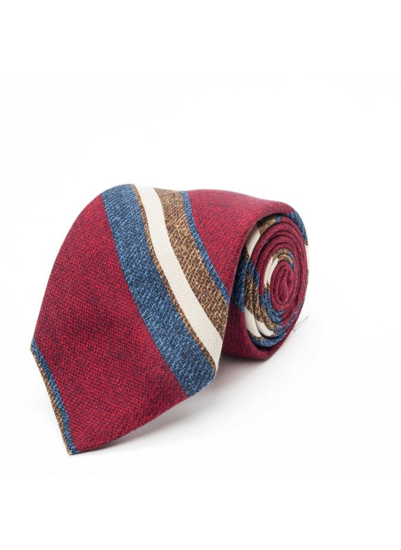 Barn Red/Denim Stripes Diamante Print Tie