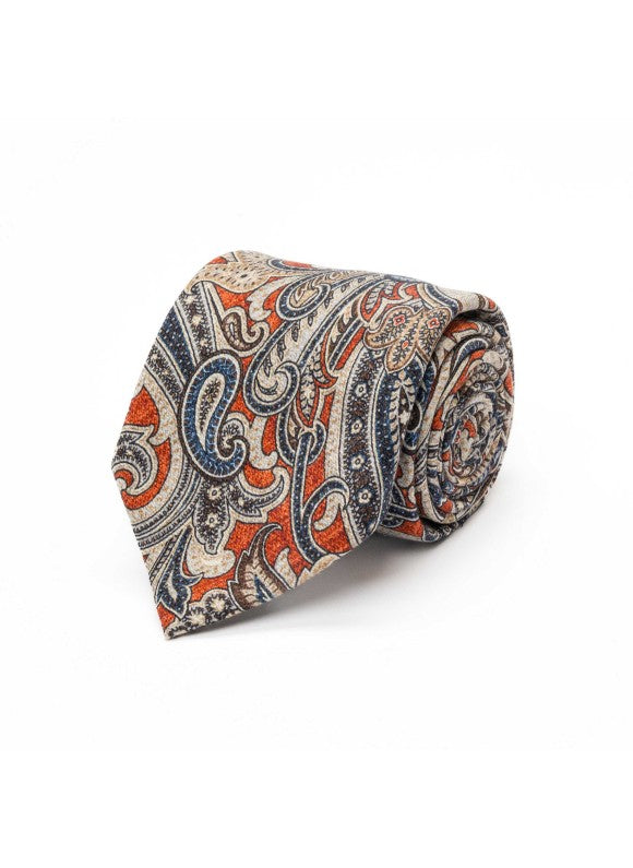 Rust/Tan Exploded Paisley Diamante Print Tie