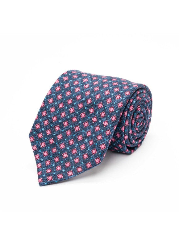 Denim/Pink Neat Diamante Print Tie
