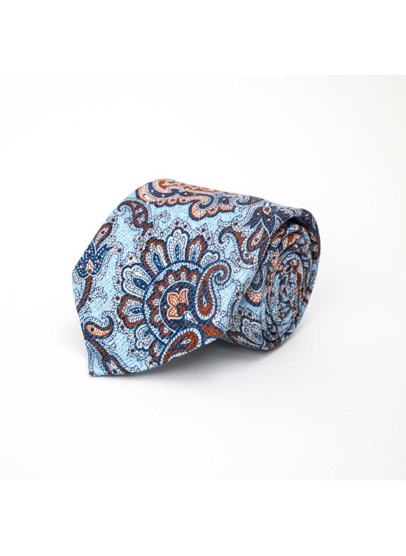 Lt Blue/Cinnamon Paisley Vine Diamante Print Tie