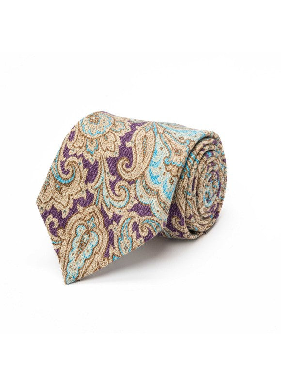 Purple/Sky Paisley Vine Diamante Print Tie