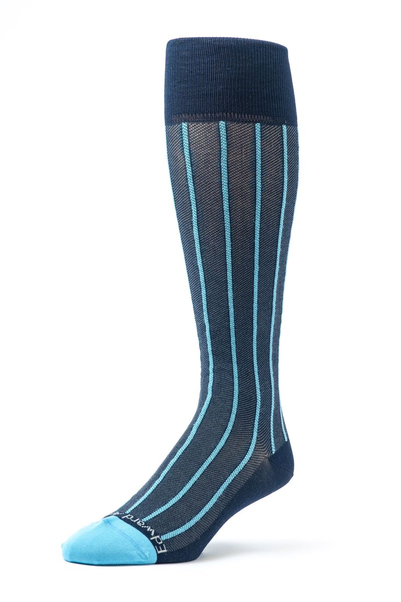 Navy/Ice Blue Stripes O/C Socks