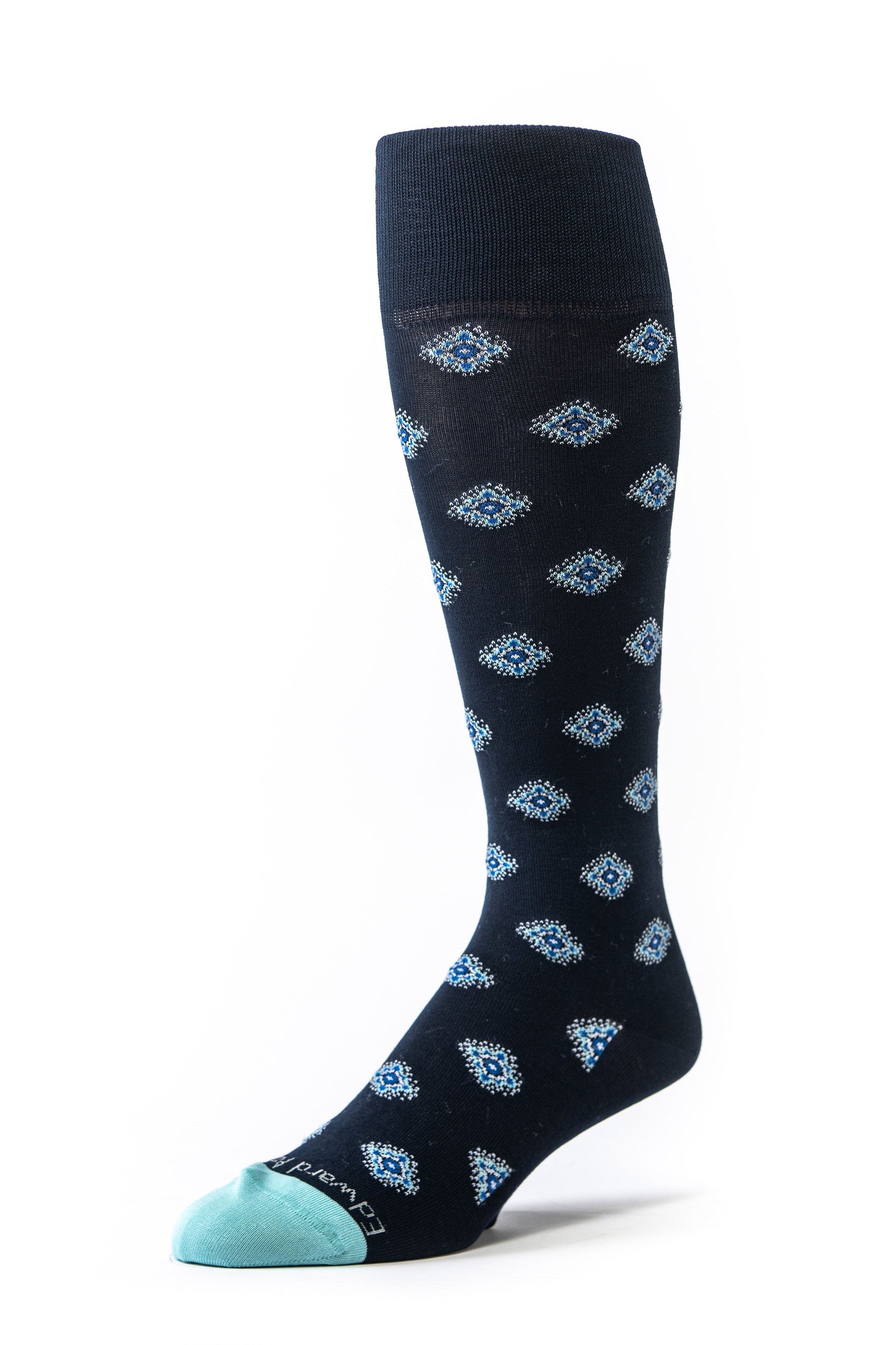 Navy/Turquoise Herringbone O/C Socks