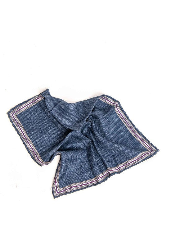 Denim Ribbed Print Shappe Diamante Reversible Pocket Square