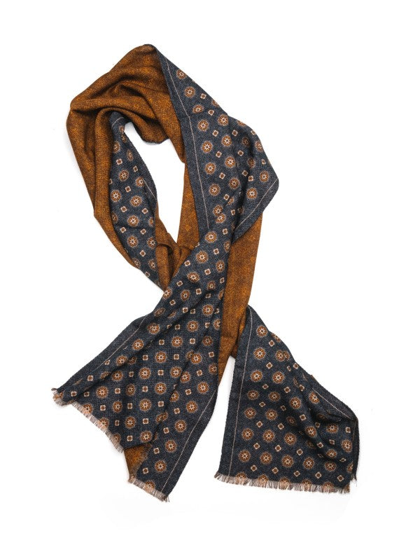 Denim Neat/Brown Solid Reversible Wool Scarf