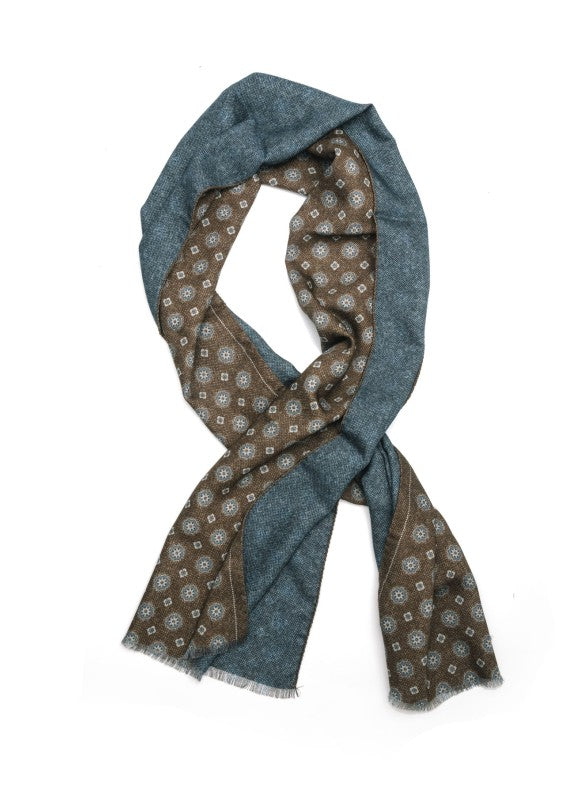 Brown Neat/Denim Solid Reversible Wool Scarf