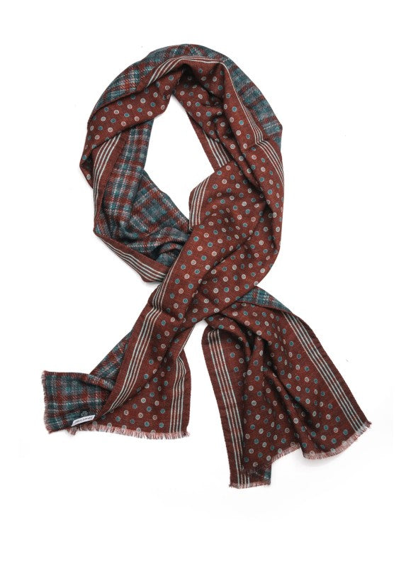 Maroon Dots/Plaid Reversible Wool Scarf