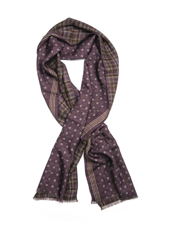 Purple Dots/Plaid Reversible Wool Scarf