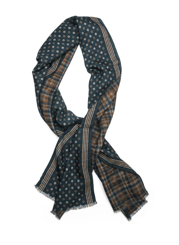 Denim Dots/Plaid Reversible Wool Scarf