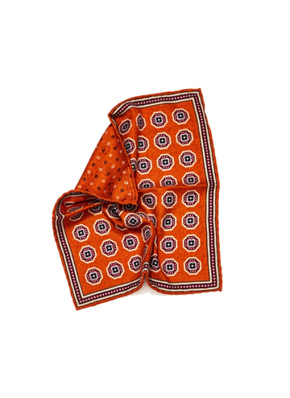 Rust Octagon Medallion/Diamond Neat Print Reversible Pocket Square