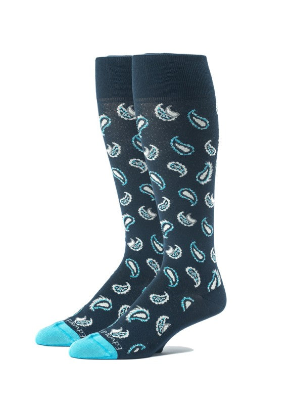 Navy/Deep Sky Blue Pine Paisley Melange Socks