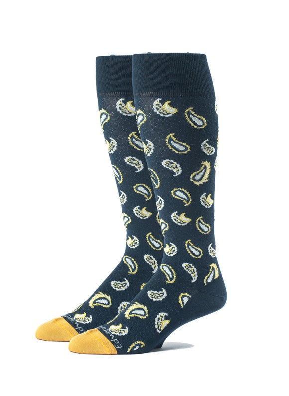 Navy/Mustard Pine Paisley Melange Socks