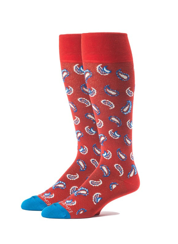 Red/Blue Pine Paisley Melange Socks
