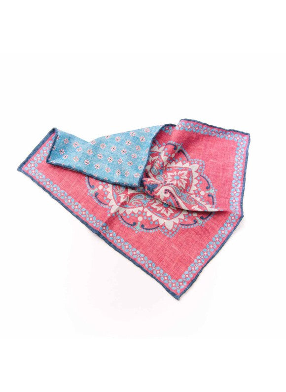Rose/Navy/Sky Mono Medallion/Neat Print Reversible Pocket Square