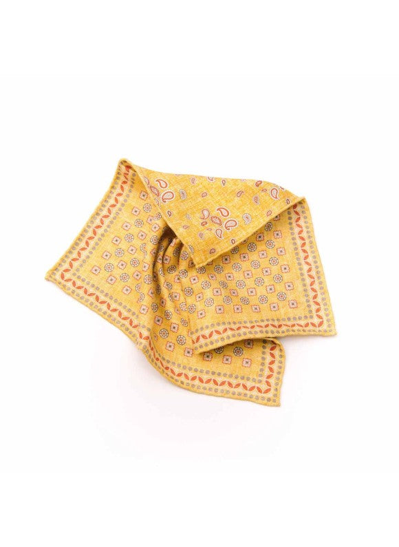 Marigold/Rust Neat/Pine Paisley Print Reversible Pocket Square