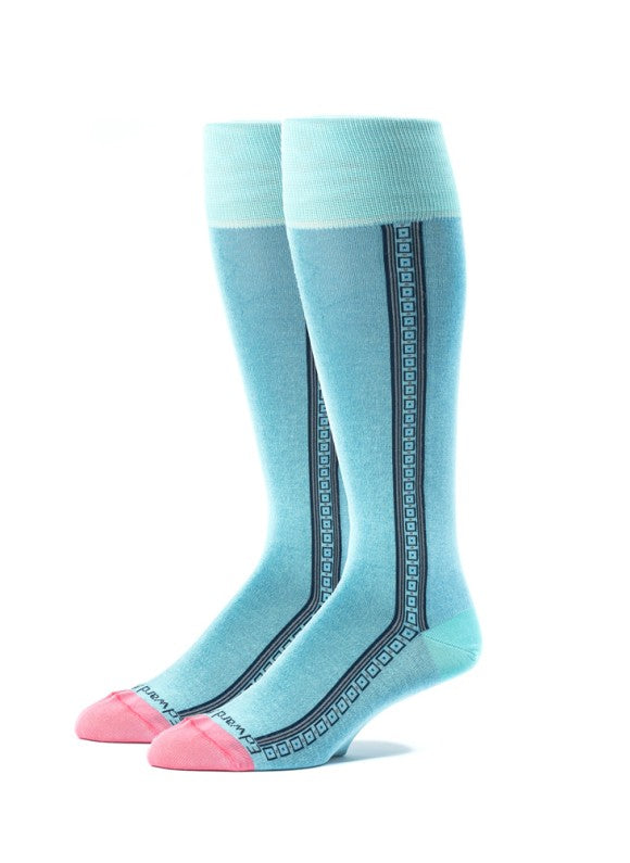 Ice Blue/Pink Oc Solid With Pattern Stripe On Sides Socks